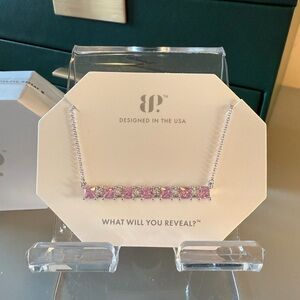 Luck Be A Lady BP OG Necklace Bar Rose Quartz Rhodium